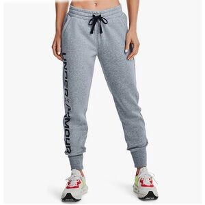 Under Armour Women's Gray And Black Rival Fleece Graphic Joggers Size Large NEW